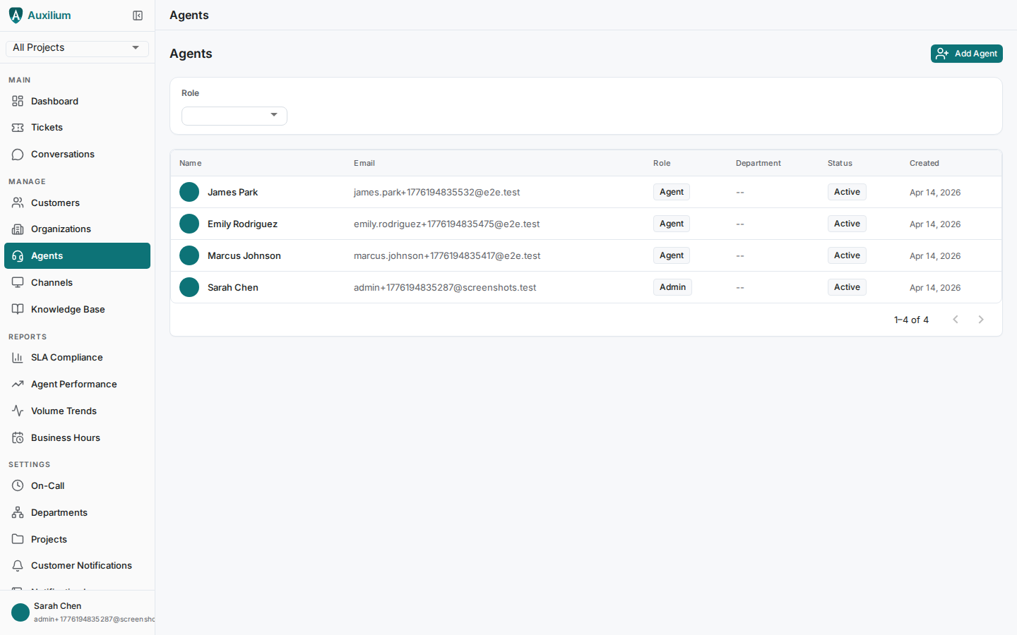 Agent management interface with role-based access