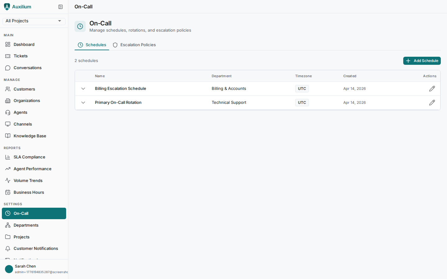 On-call schedule management interface